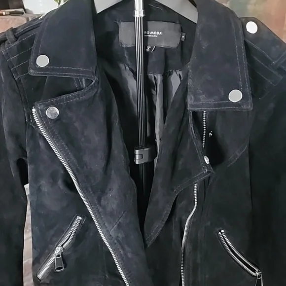 Vero Moda Black Suede Moto Jacket Silver Zipper Details - Picture 2 of 9